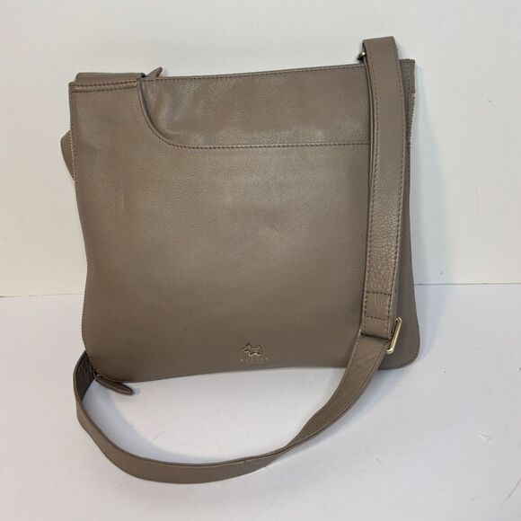 Radley London Beige Gray Leather Shoulder Bag Zip Top Crossbody Designer Purse - Picture 2 of 14